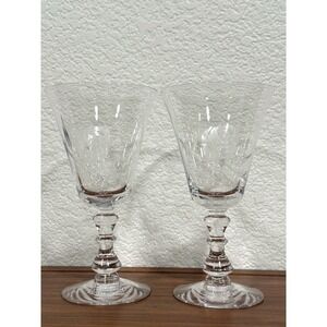 VTG PAIR Set of TWO Fostoria Etched Rose Pattern 7" Water‎ Goblets Signed